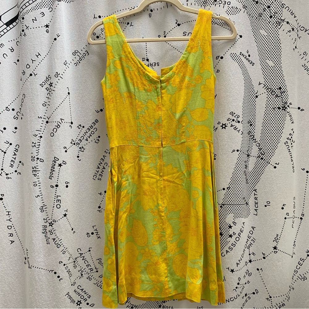 Vintage 70s yellow and green floral mini dress